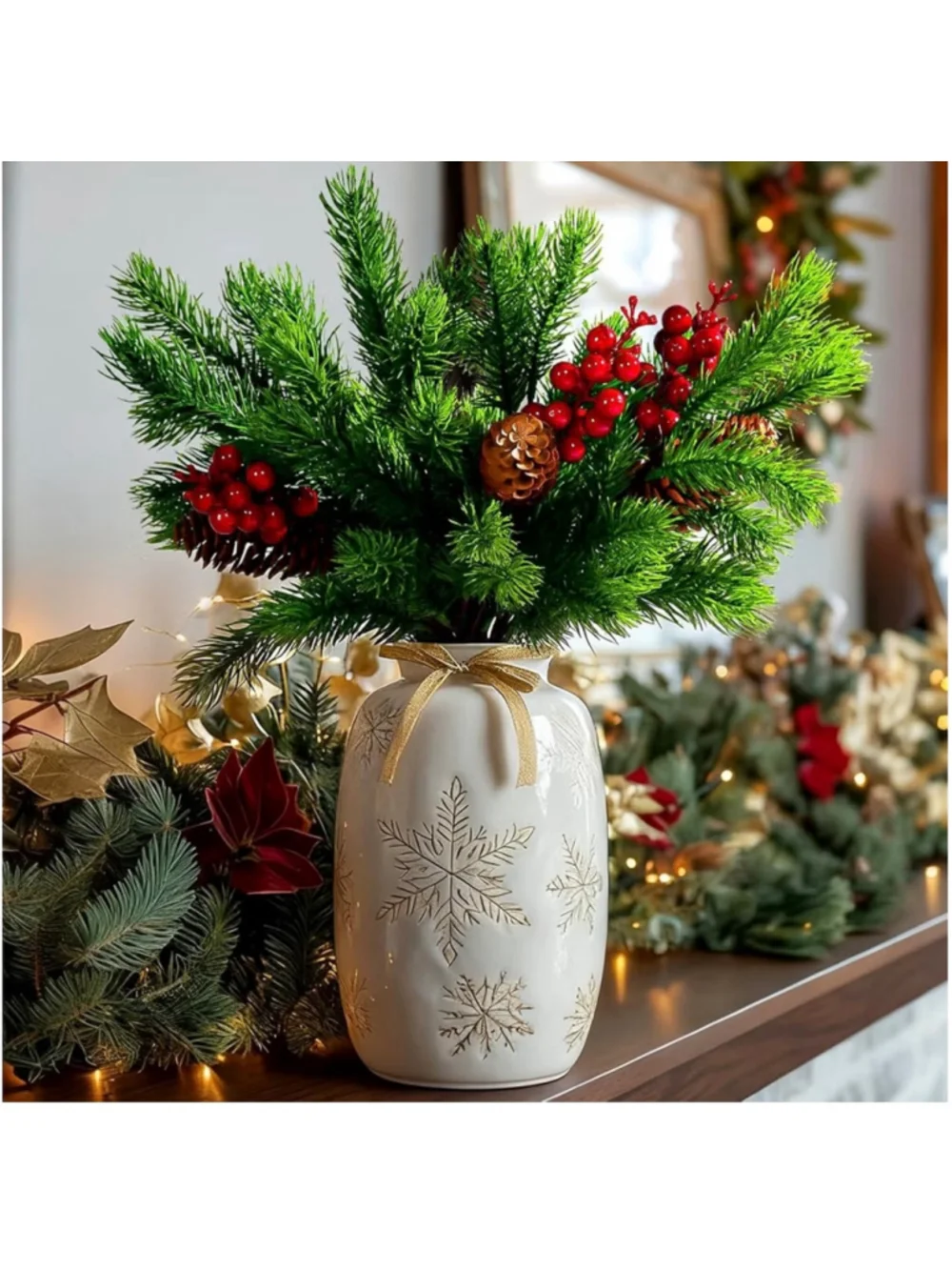 NEW 2 Large PCs Faux Pine Tree Berry Branches Wedding Holiday Centerpieces